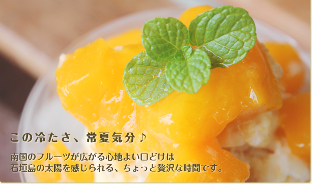 この冷たさ、常夏気分♪南国のフルーツが広がる心地よい口どけは、石垣島の太陽を感じられる、ちょっと贅沢な時間です。
